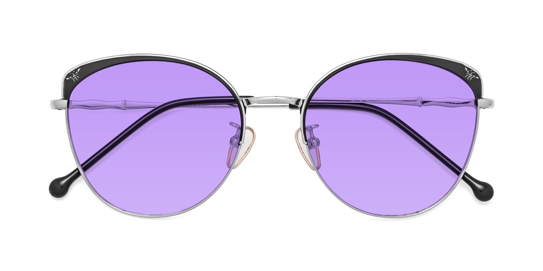 Folded Front of 18019 in Black-Silver with Medium Purple Tinted Lenses