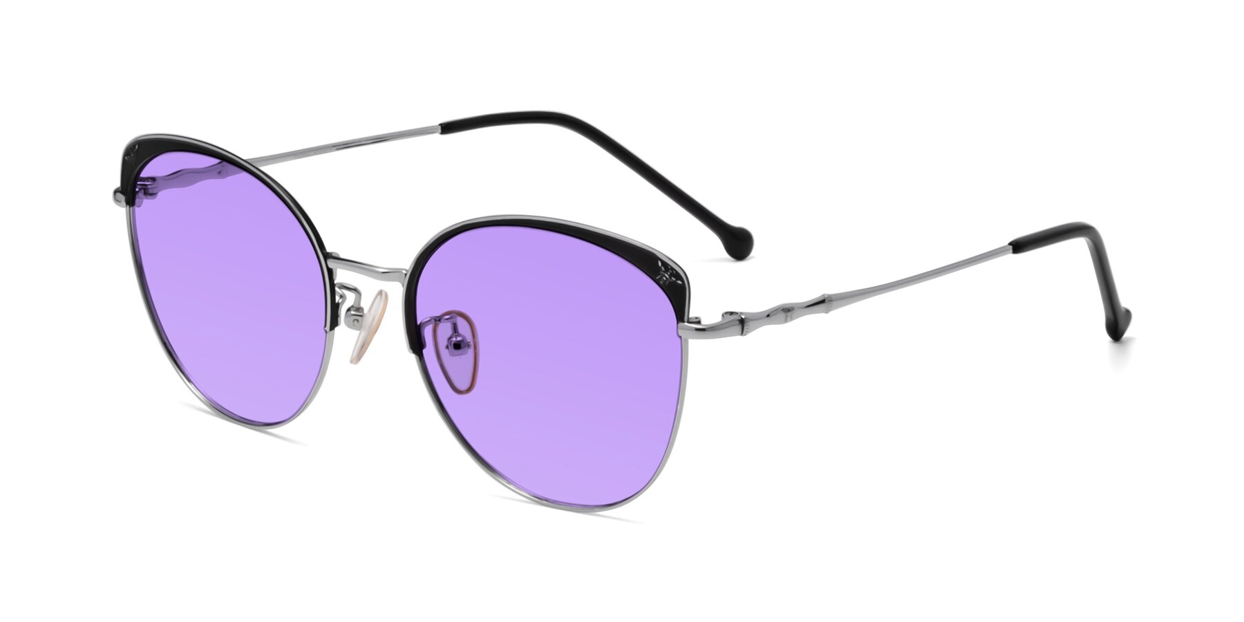 Angle of 18019 in Black-Silver with Medium Purple Tinted Lenses