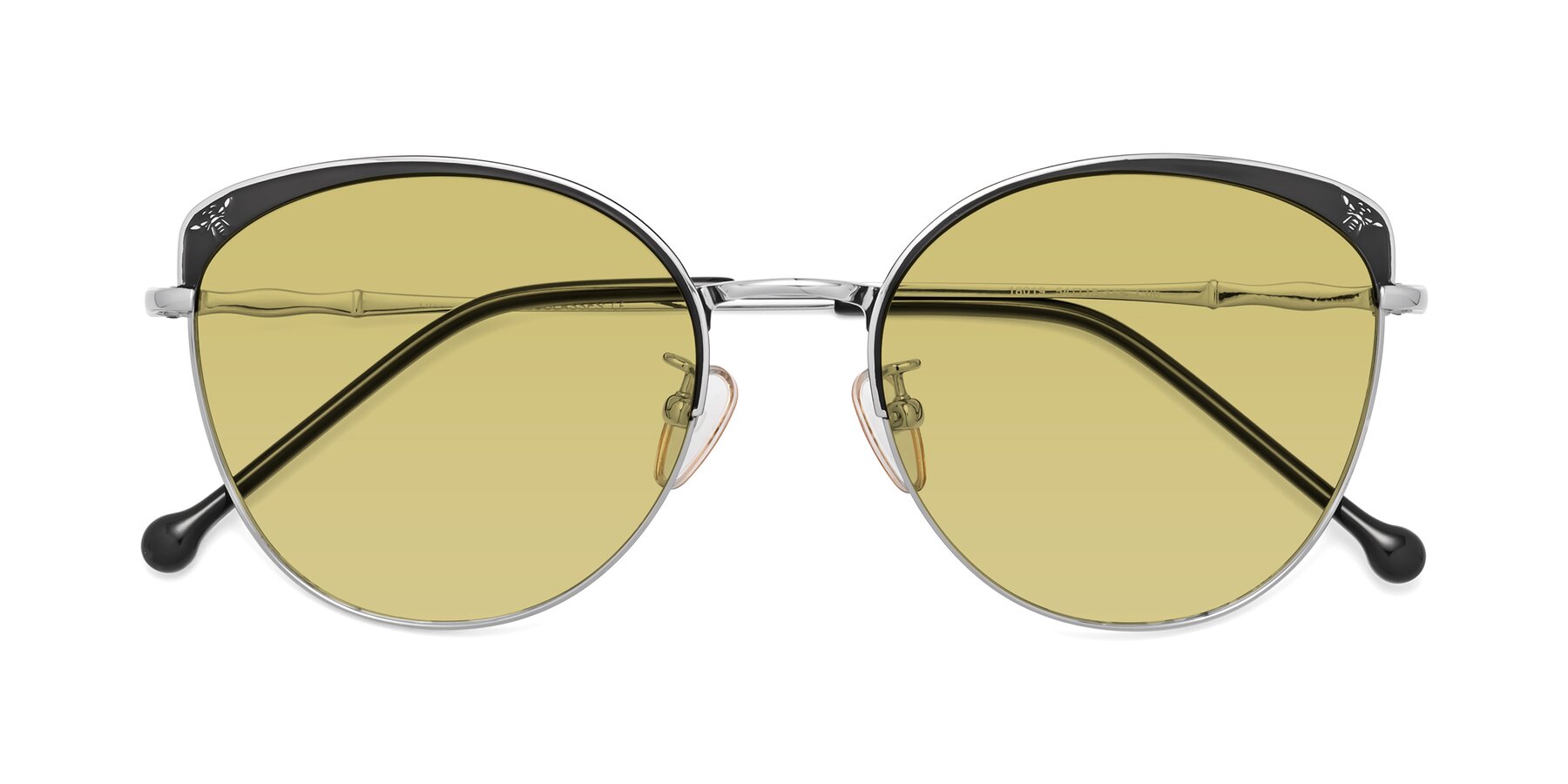Folded Front of 18019 in Black-Silver with Medium Champagne Tinted Lenses