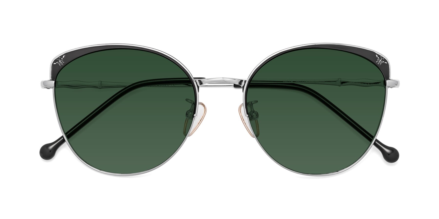 Folded Front of 18019 in Black-Silver with Green Tinted Lenses
