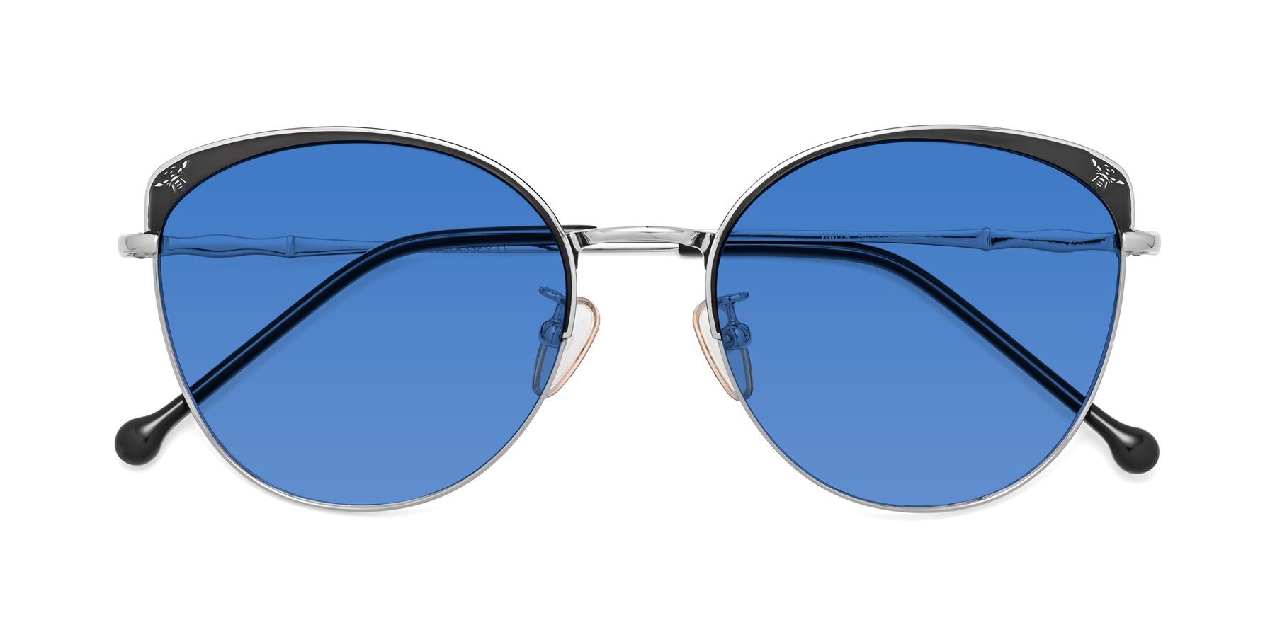 Folded Front of 18019 in Black-Silver with Blue Tinted Lenses