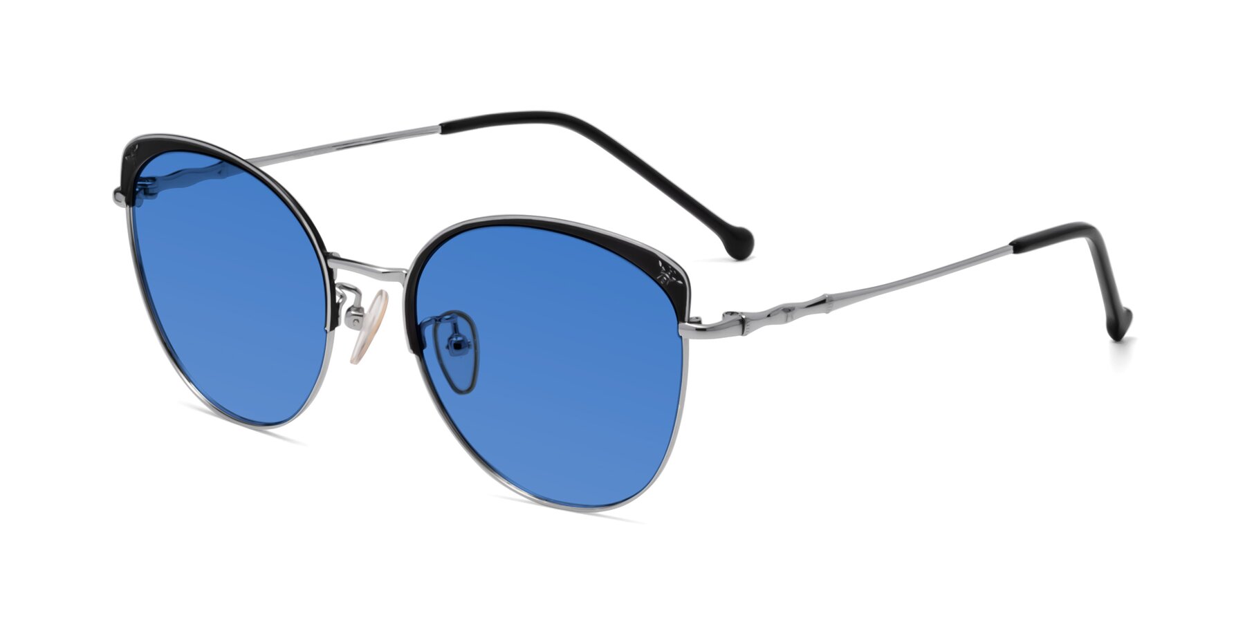 Angle of 18019 in Black-Silver with Blue Tinted Lenses