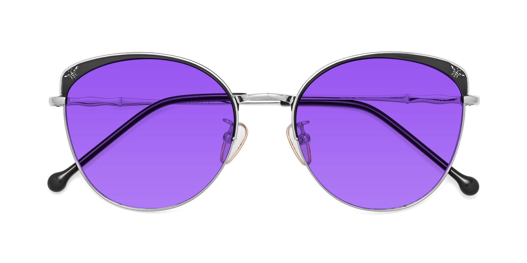Folded Front of 18019 in Black-Silver with Purple Tinted Lenses