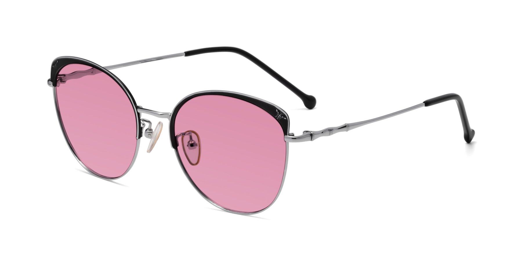 Angle of 18019 in Black-Silver with Medium Wine Tinted Lenses