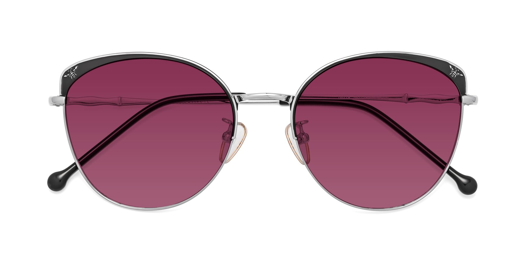 Folded Front of 18019 in Black-Silver with Wine Tinted Lenses