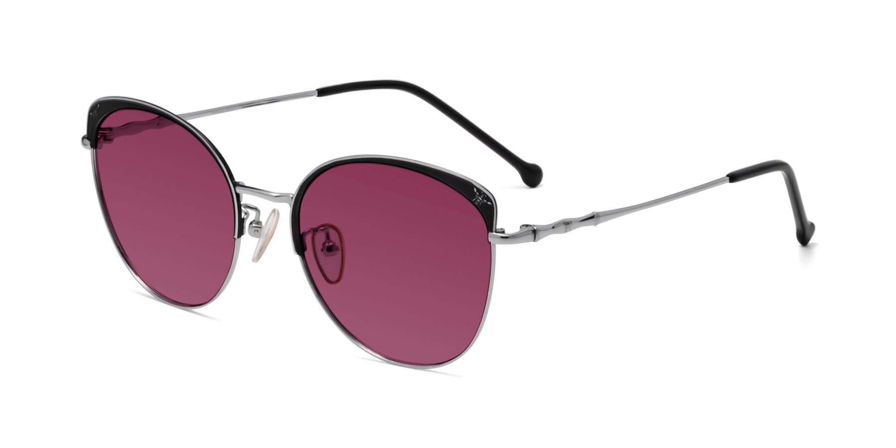 Angle of 18019 in Black-Silver with Wine Tinted Lenses