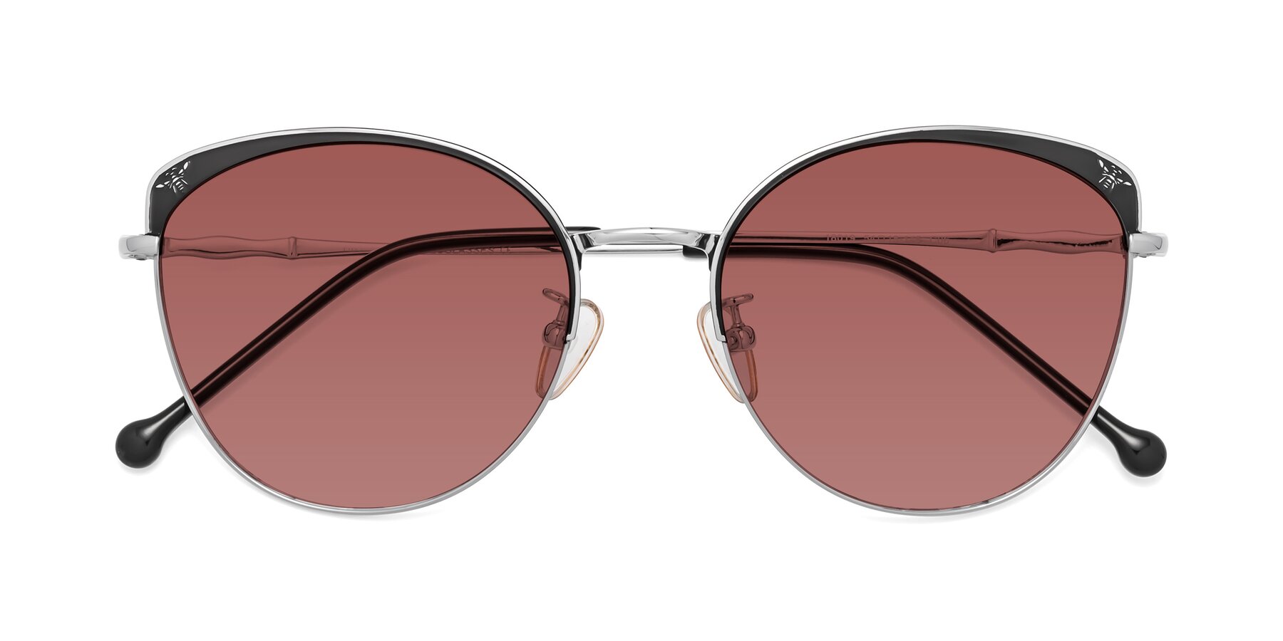 Folded Front of 18019 in Black-Silver with Garnet Tinted Lenses