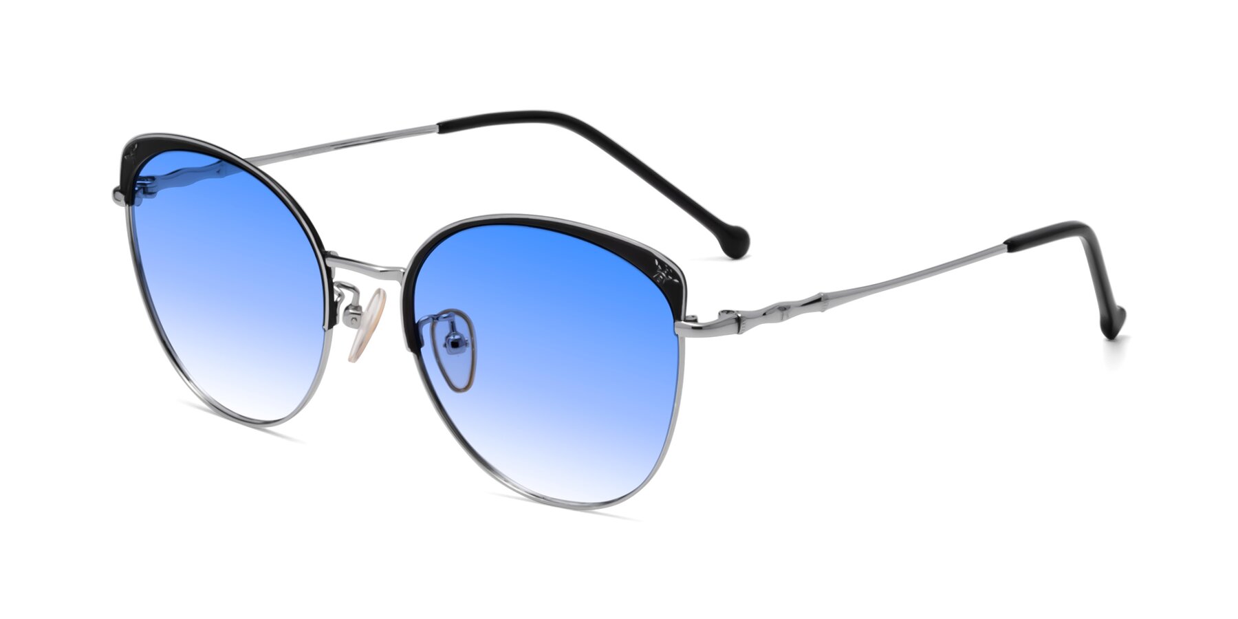 Angle of 18019 in Black-Silver with Blue Gradient Lenses