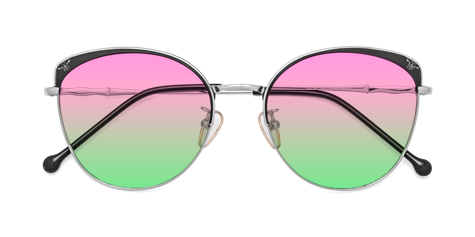 Folded Front of 18019 in Black-Silver with Pink / Green Gradient Lenses