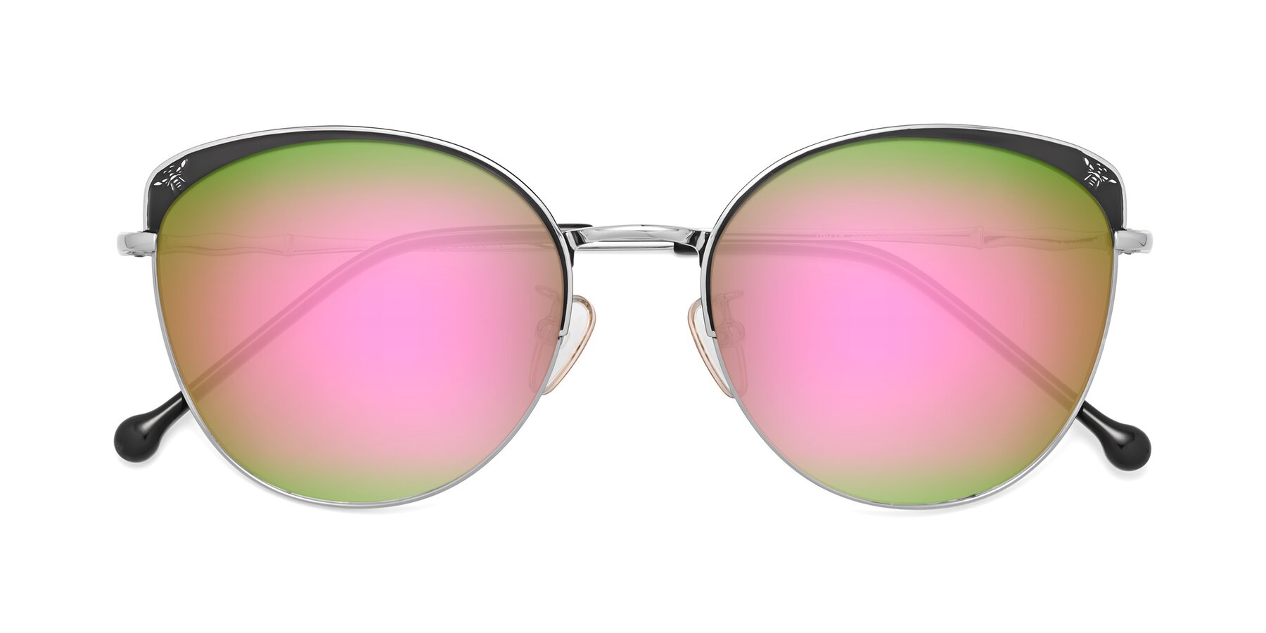 Folded Front of 18019 in Black-Silver with Pink Mirrored Lenses