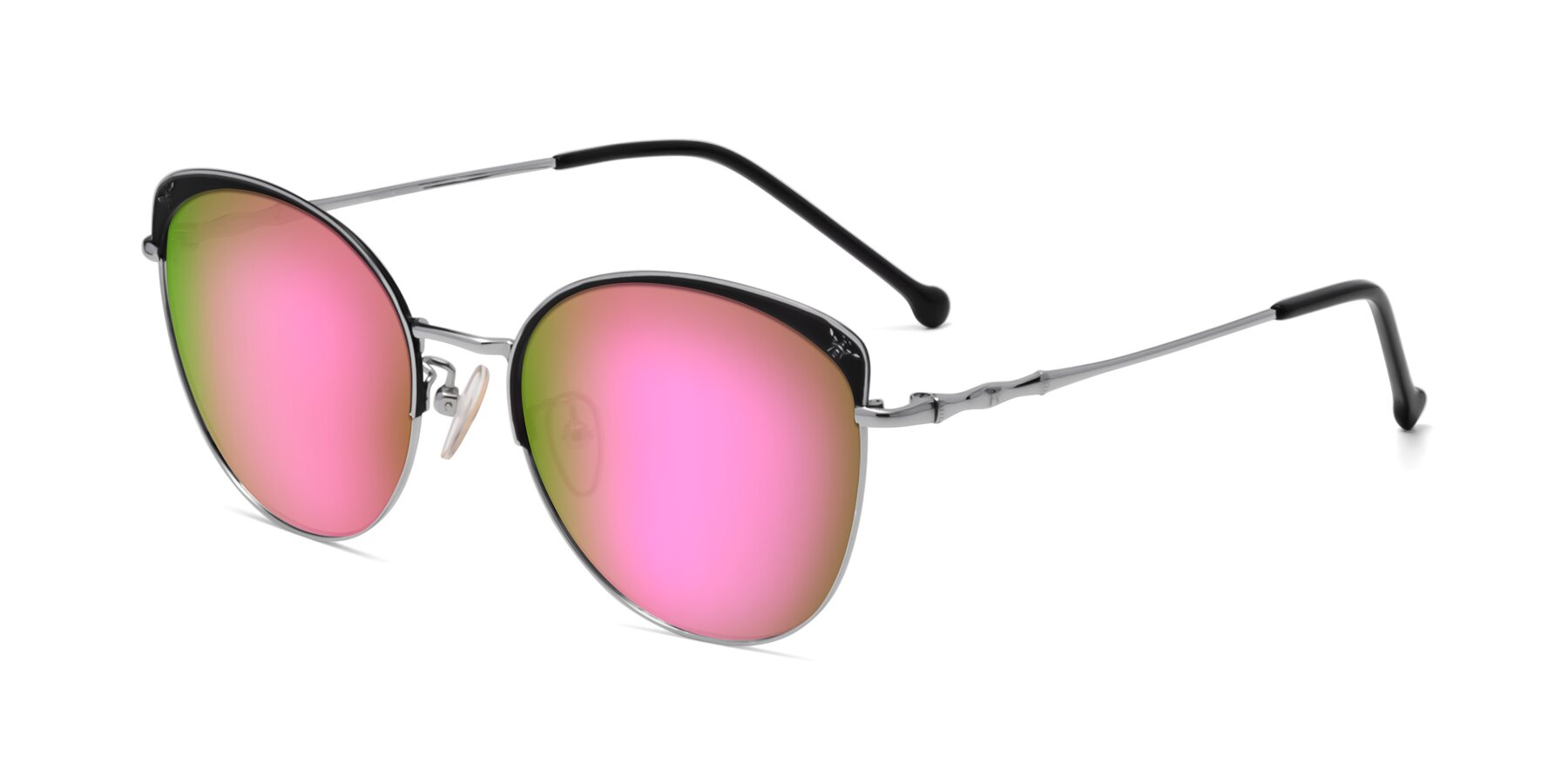 Angle of 18019 in Black-Silver with Pink Mirrored Lenses