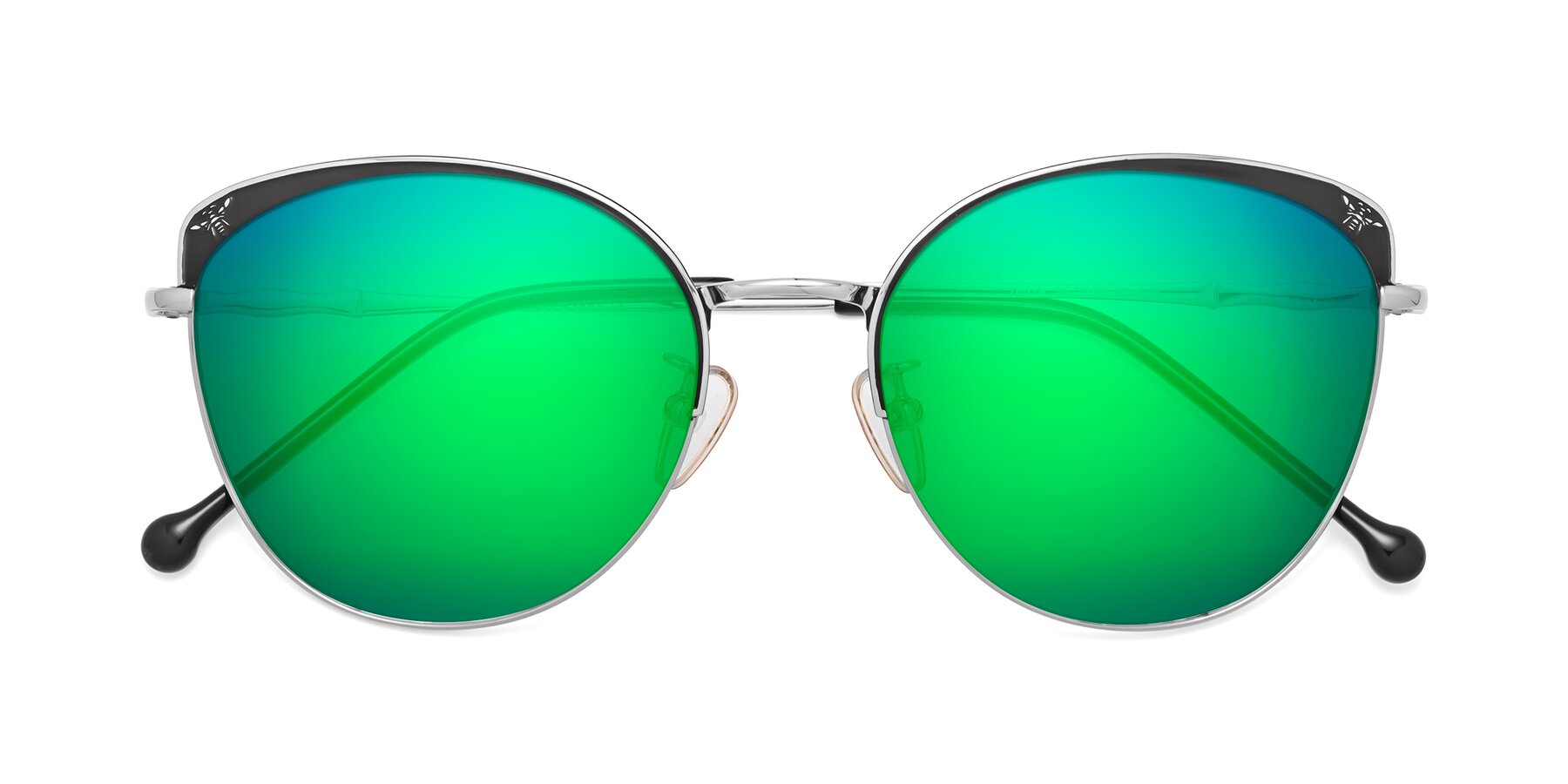 Folded Front of 18019 in Black-Silver with Green Mirrored Lenses
