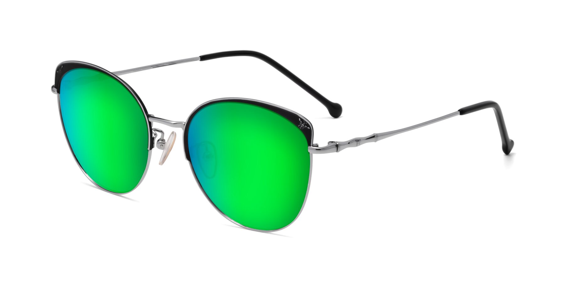 Angle of 18019 in Black-Silver with Green Mirrored Lenses