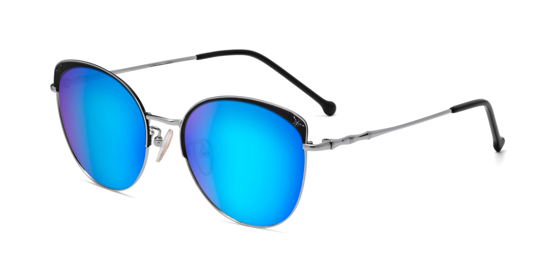 Angle of 18019 in Black-Silver with Blue Mirrored Lenses