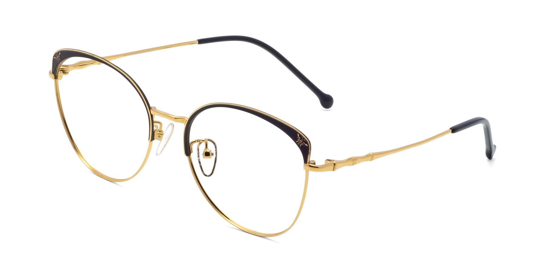 Angle of 18019 in Black-Gold with Clear Reading Eyeglass Lenses