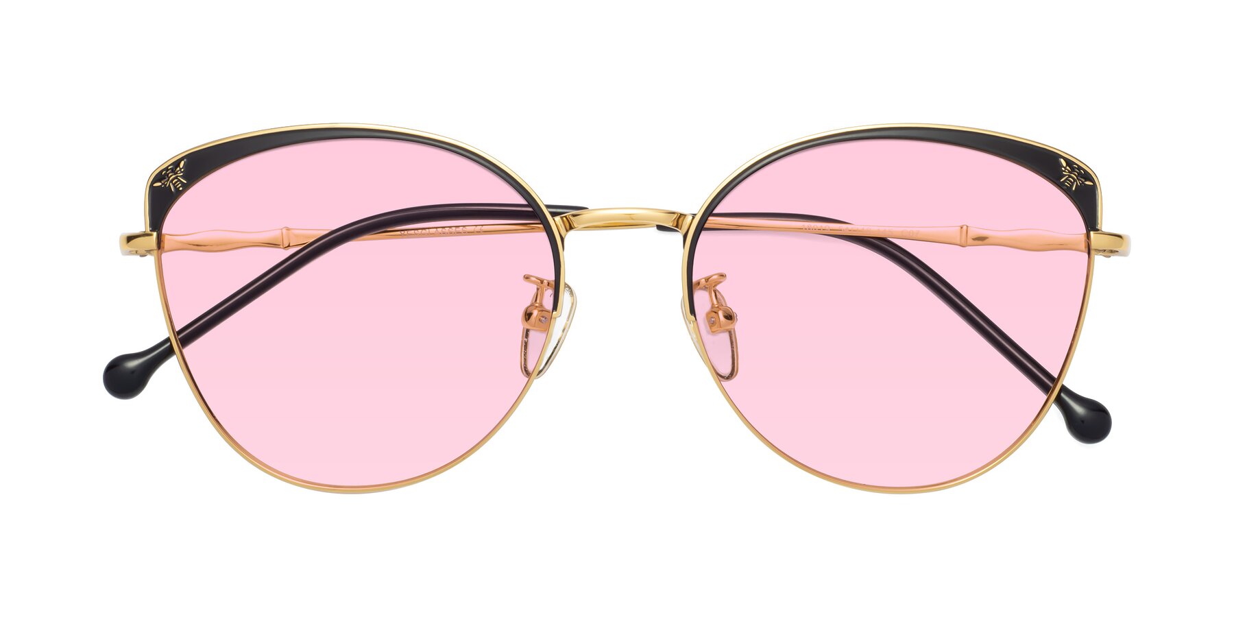 Folded Front of 18019 in Black-Gold with Light Pink Tinted Lenses