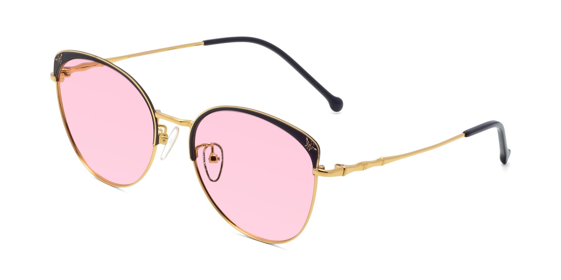 Angle of 18019 in Black-Gold with Light Pink Tinted Lenses