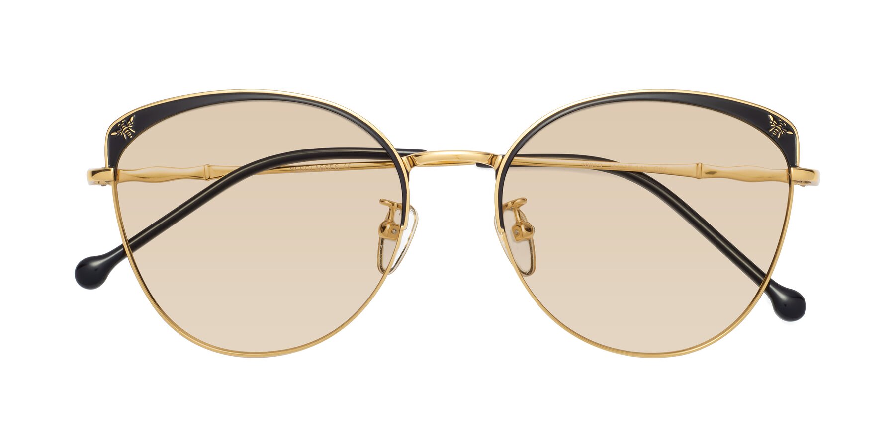 Folded Front of 18019 in Black-Gold with Light Brown Tinted Lenses