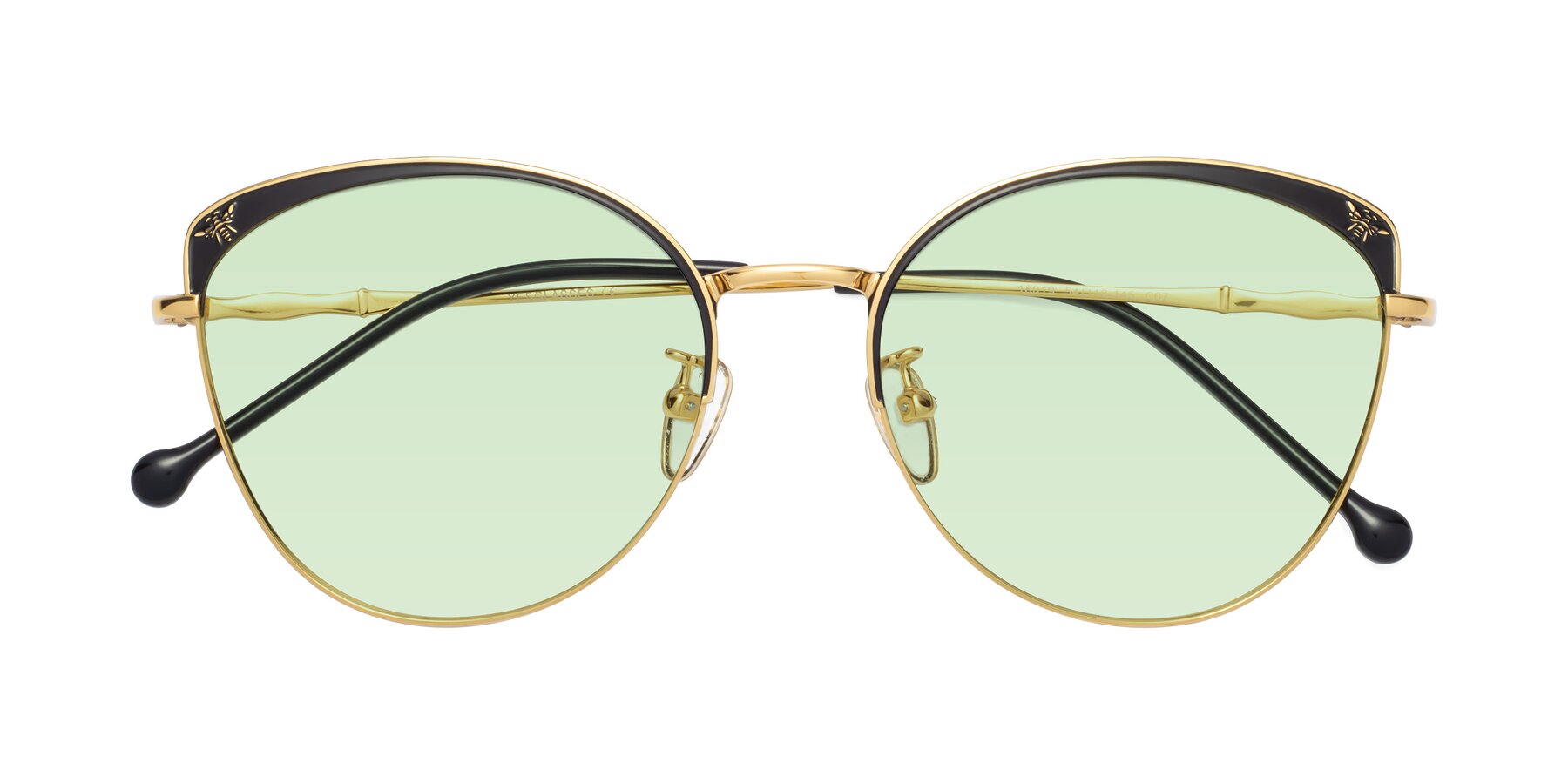 Folded Front of 18019 in Black-Gold with Light Green Tinted Lenses