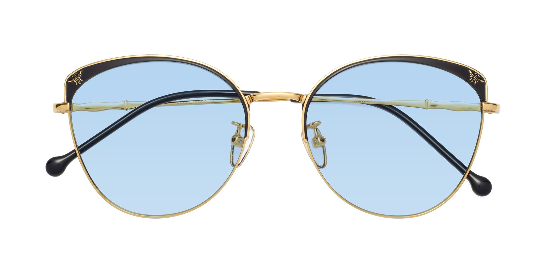 Folded Front of 18019 in Black-Gold with Light Blue Tinted Lenses
