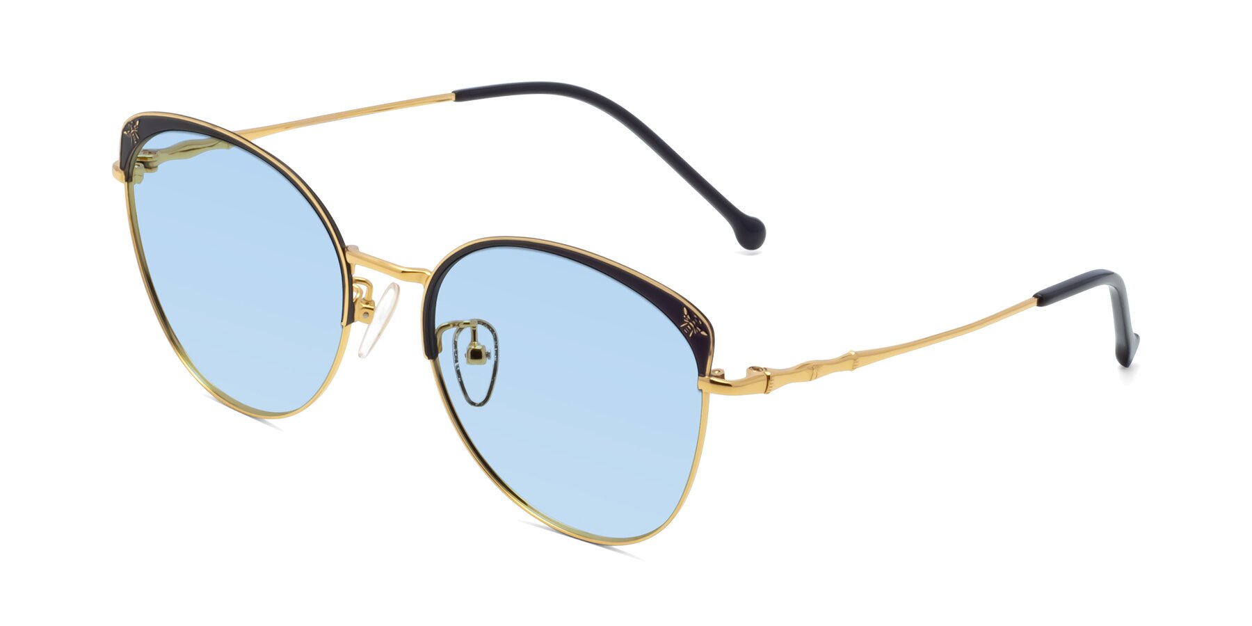 Angle of 18019 in Black-Gold with Light Blue Tinted Lenses