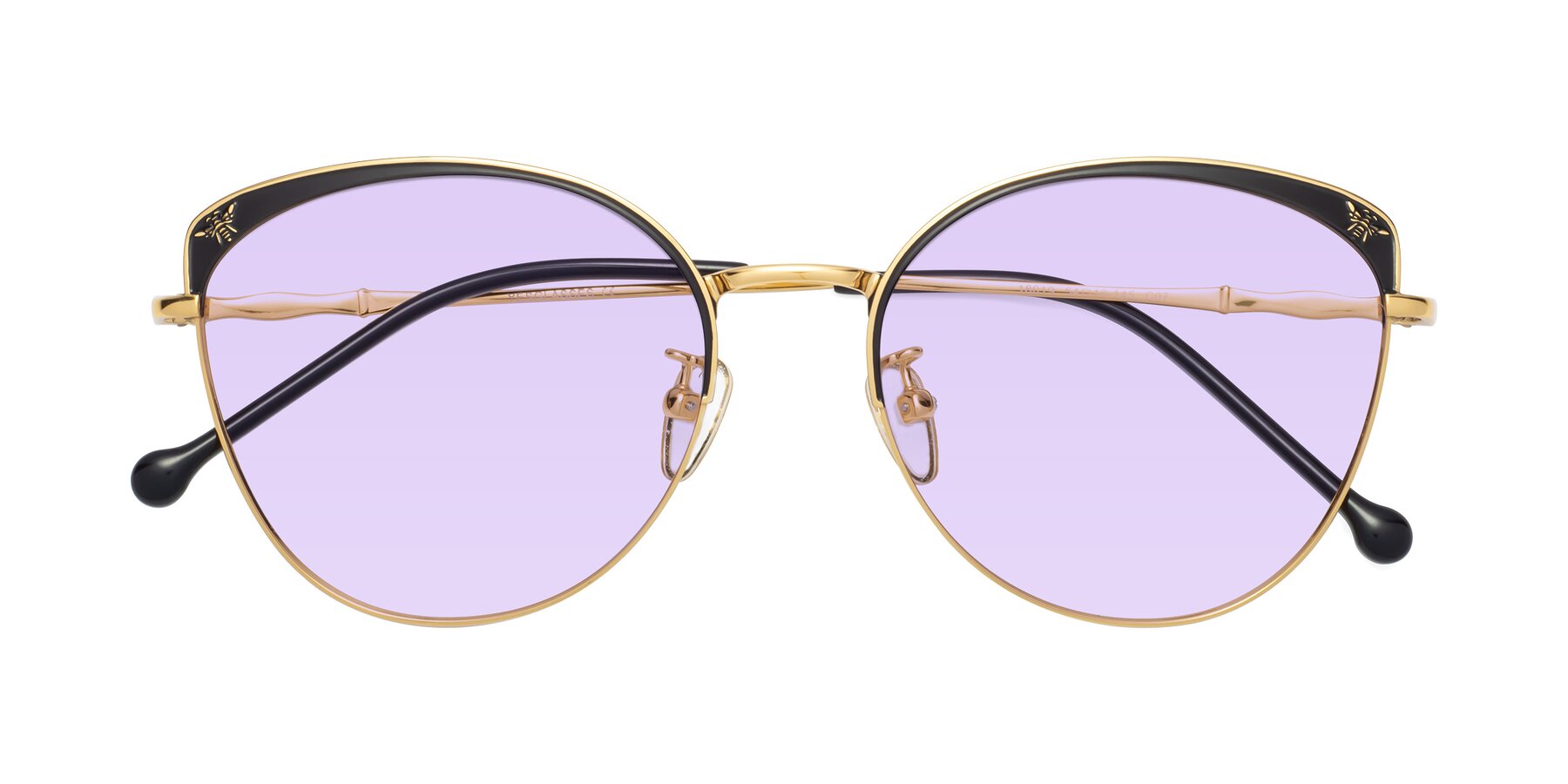 Folded Front of 18019 in Black-Gold with Light Purple Tinted Lenses