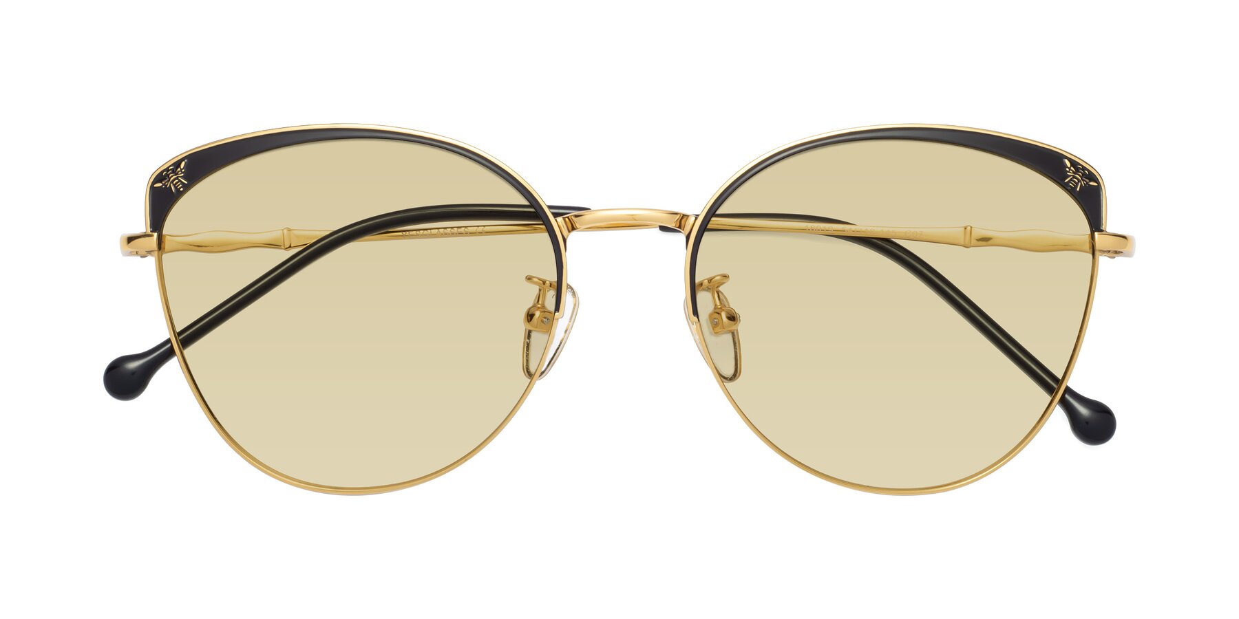 Folded Front of 18019 in Black-Gold with Light Champagne Tinted Lenses