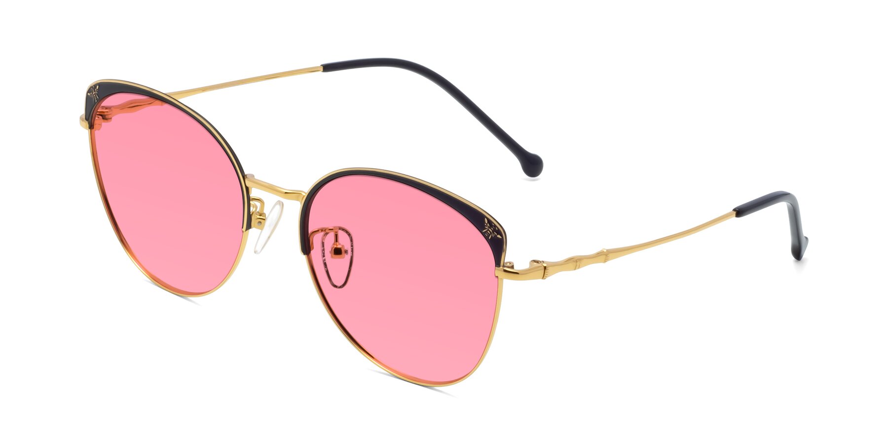 Angle of 18019 in Black-Gold with Pink Tinted Lenses