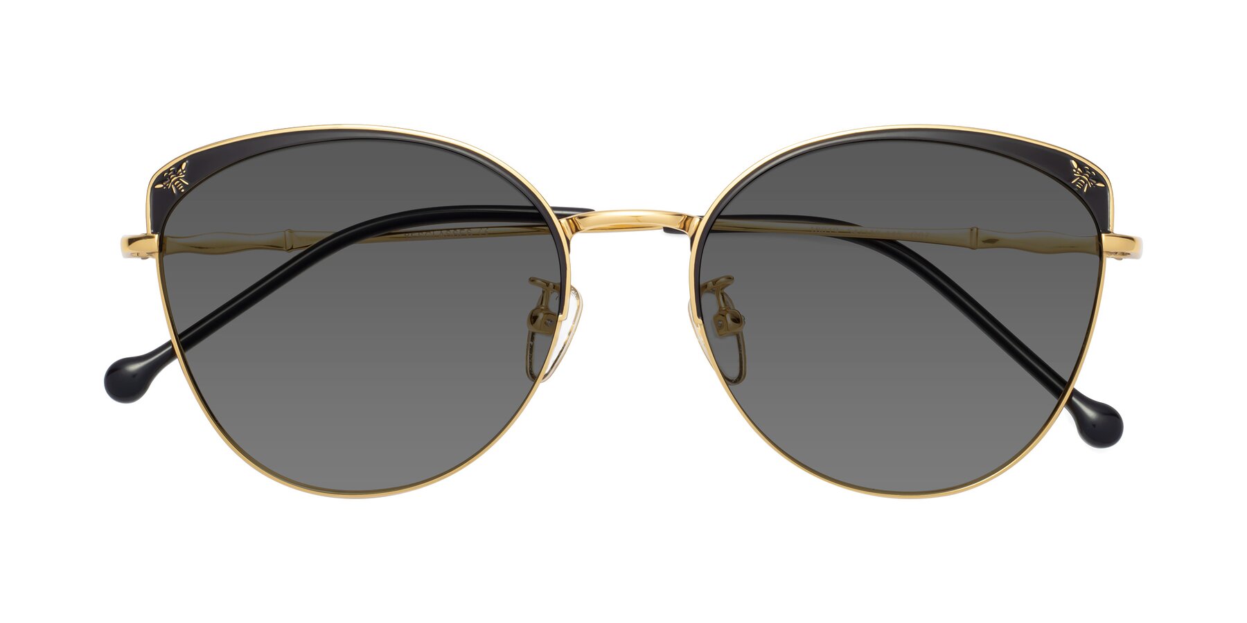 Folded Front of 18019 in Black-Gold with Medium Gray Tinted Lenses