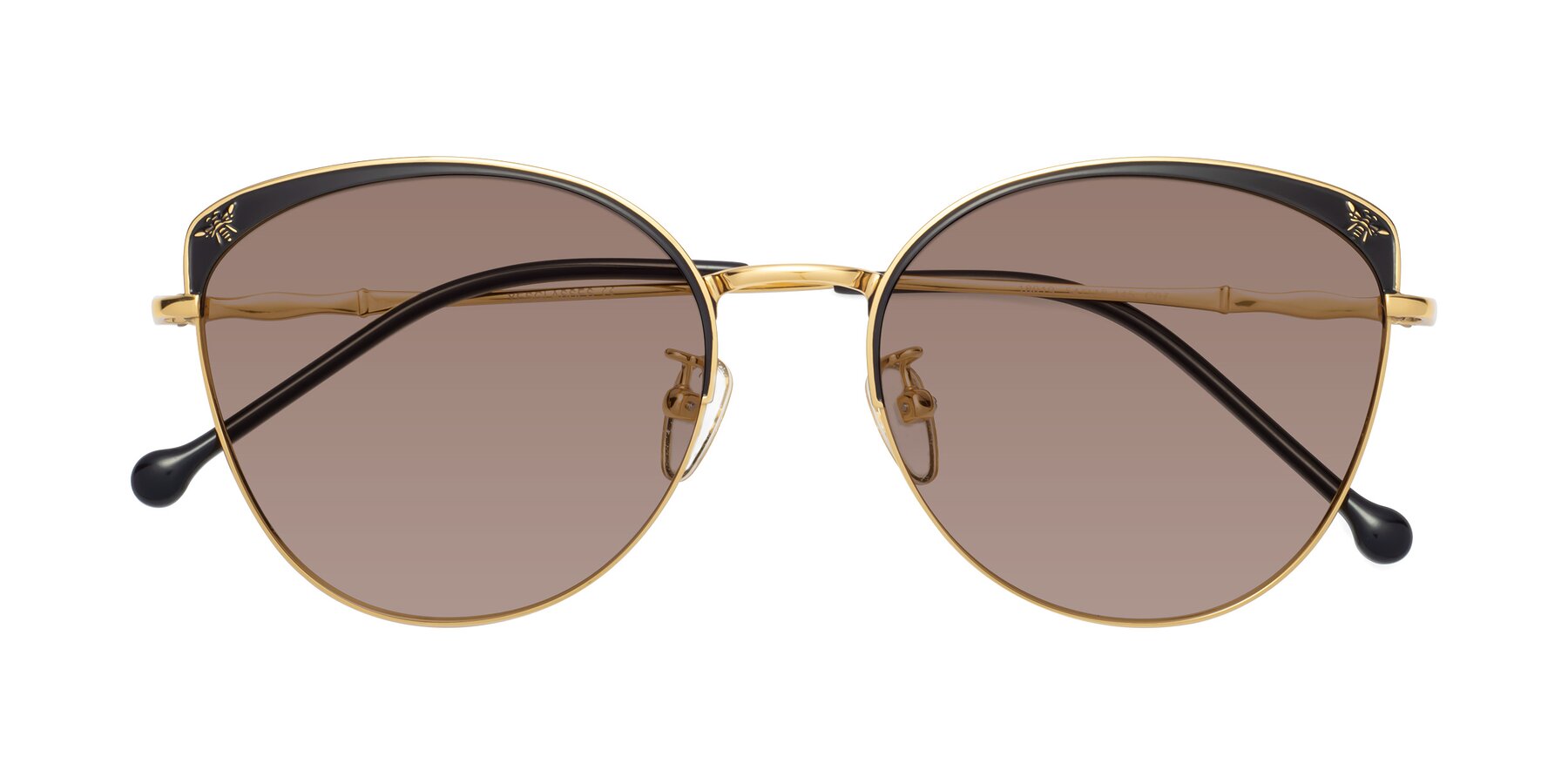 Folded Front of 18019 in Black-Gold with Medium Brown Tinted Lenses