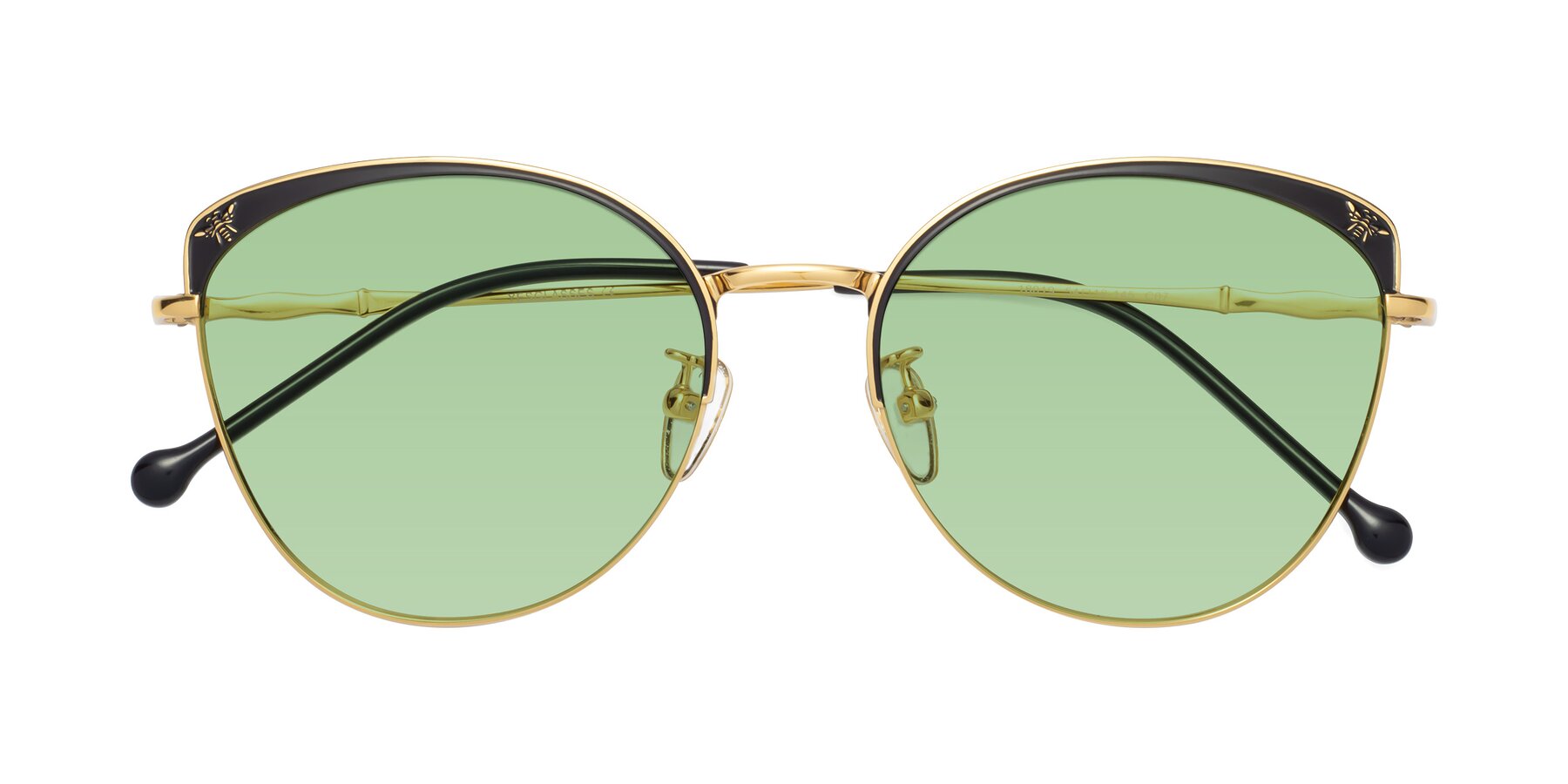 Folded Front of 18019 in Black-Gold with Medium Green Tinted Lenses