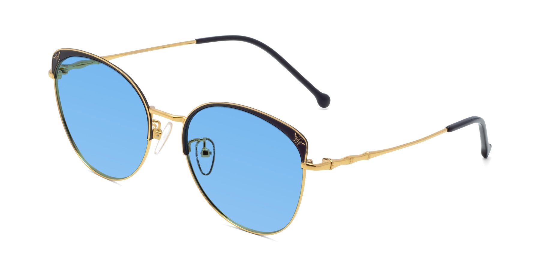 Angle of 18019 in Black-Gold with Medium Blue Tinted Lenses