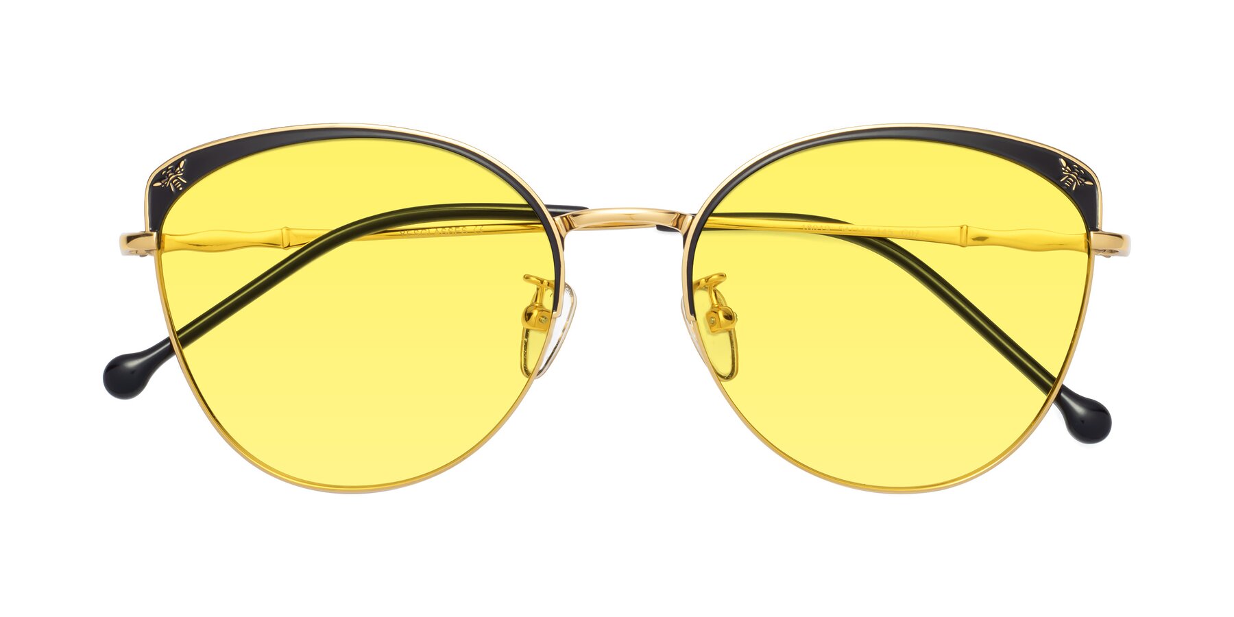Folded Front of 18019 in Black-Gold with Medium Yellow Tinted Lenses