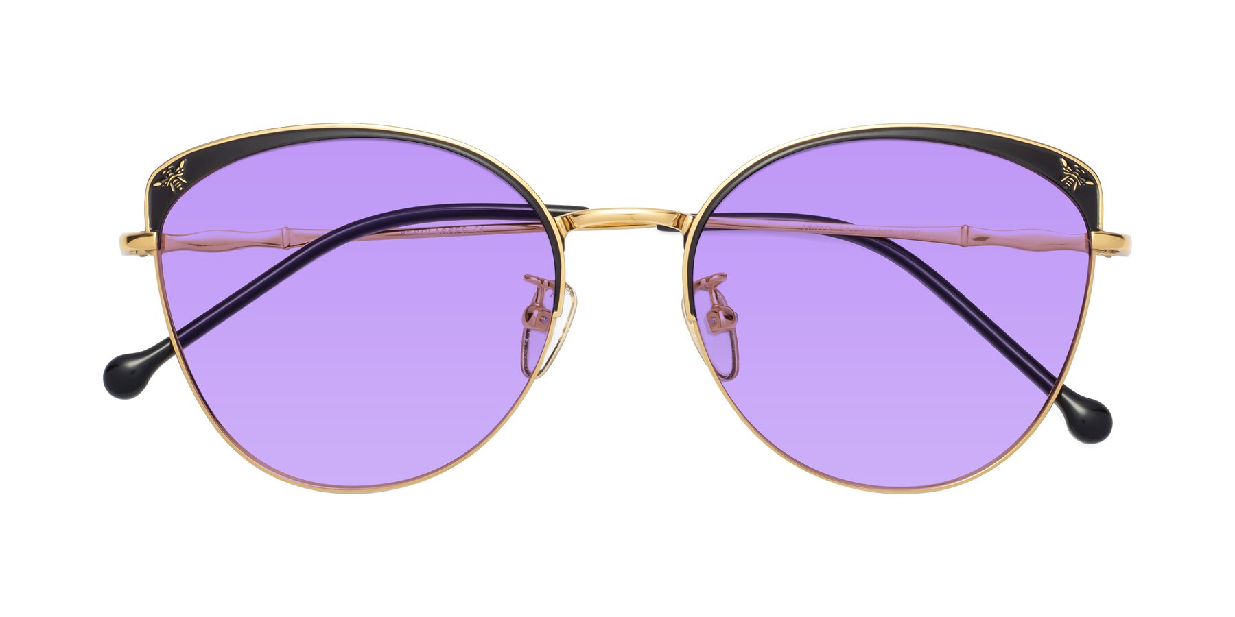 Folded Front of 18019 in Black-Gold with Medium Purple Tinted Lenses