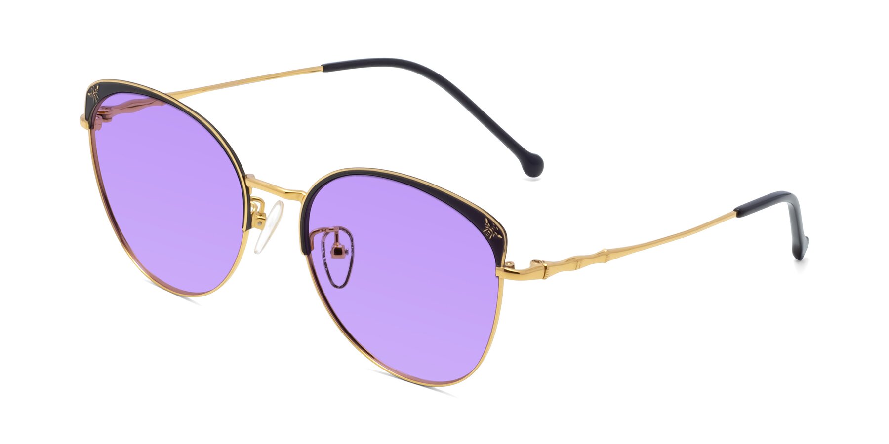 Angle of 18019 in Black-Gold with Medium Purple Tinted Lenses
