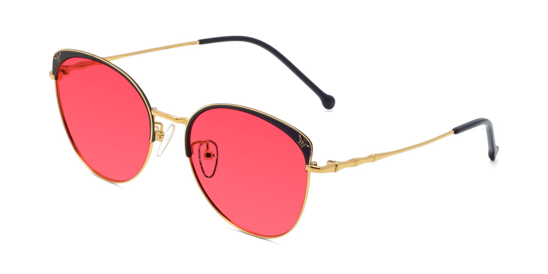 Angle of 18019 in Black-Gold with Red Tinted Lenses