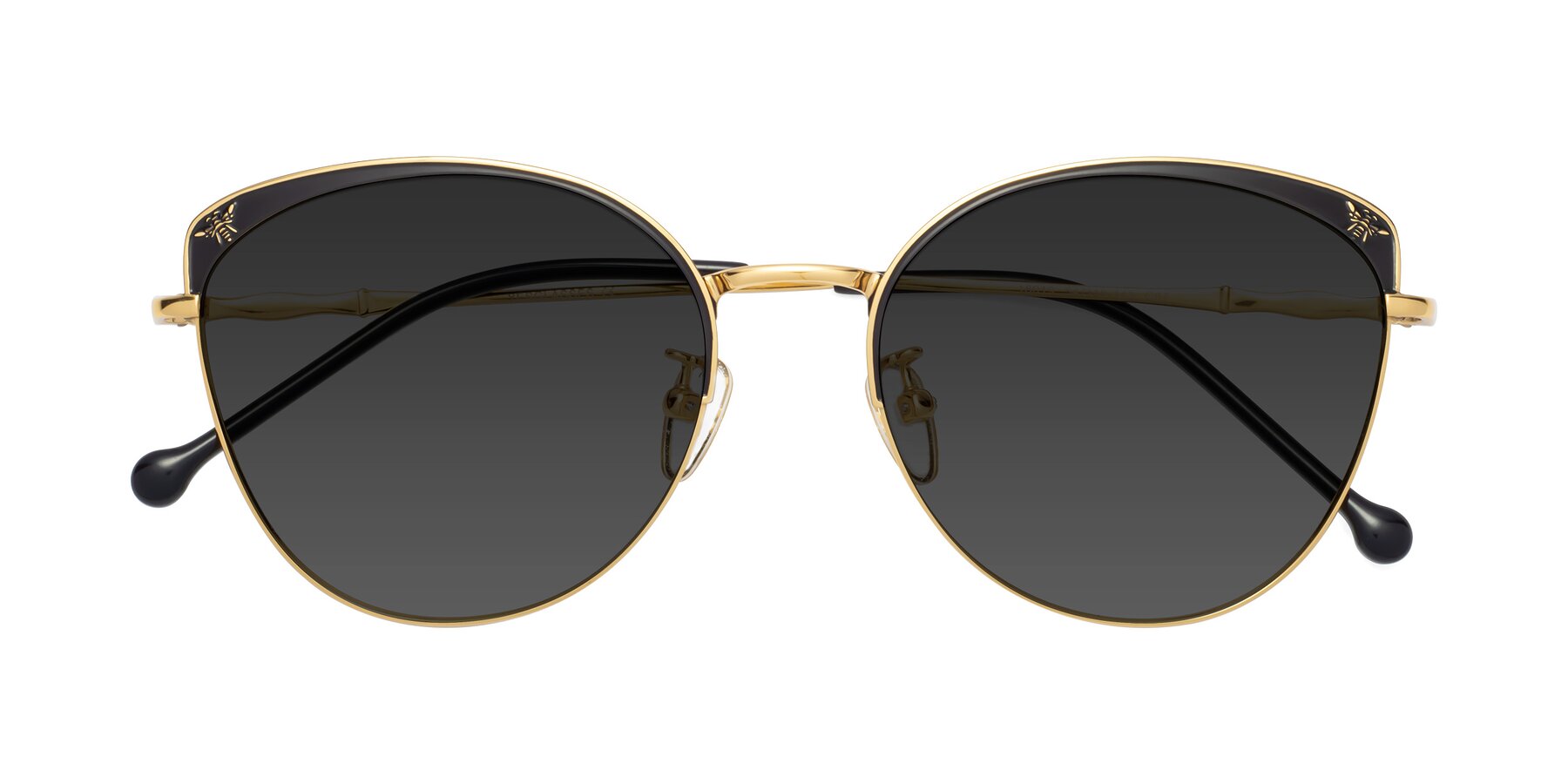 Folded Front of 18019 in Black-Gold with Gray Tinted Lenses