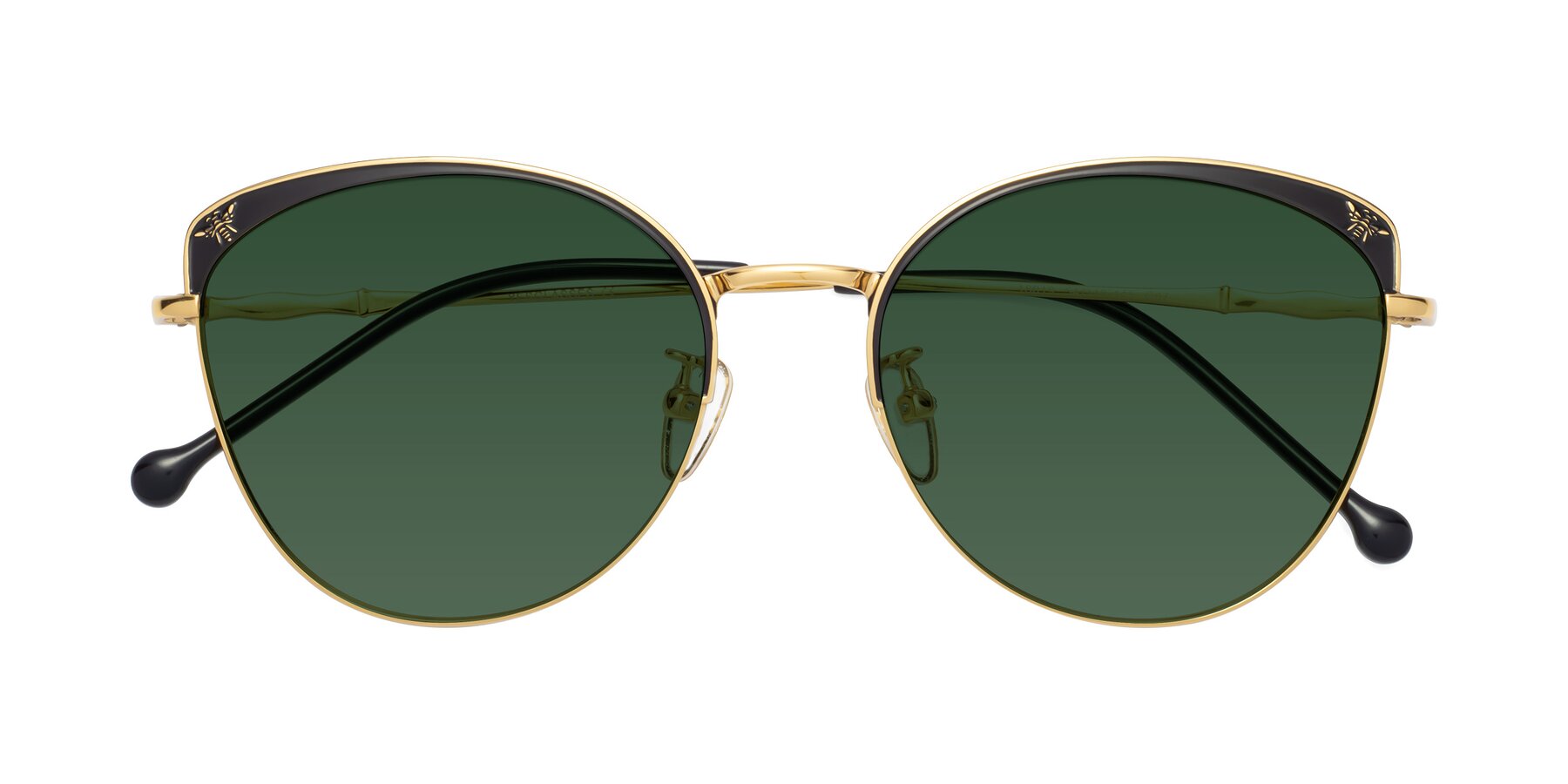 Folded Front of 18019 in Black-Gold with Green Tinted Lenses