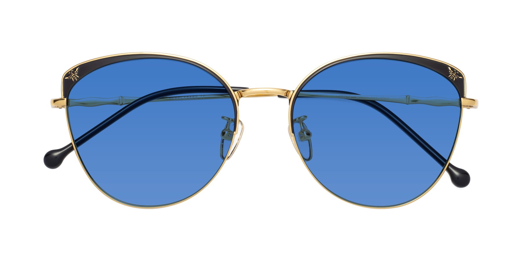 Folded Front of 18019 in Black-Gold with Blue Tinted Lenses