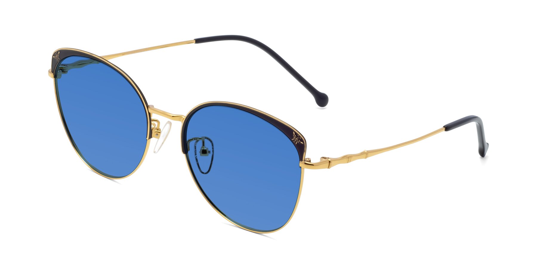 Angle of 18019 in Black-Gold with Blue Tinted Lenses