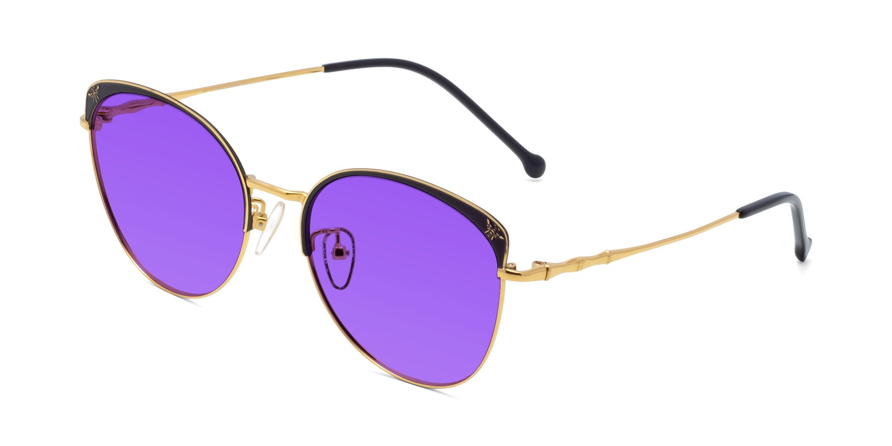 Angle of 18019 in Black-Gold with Purple Tinted Lenses