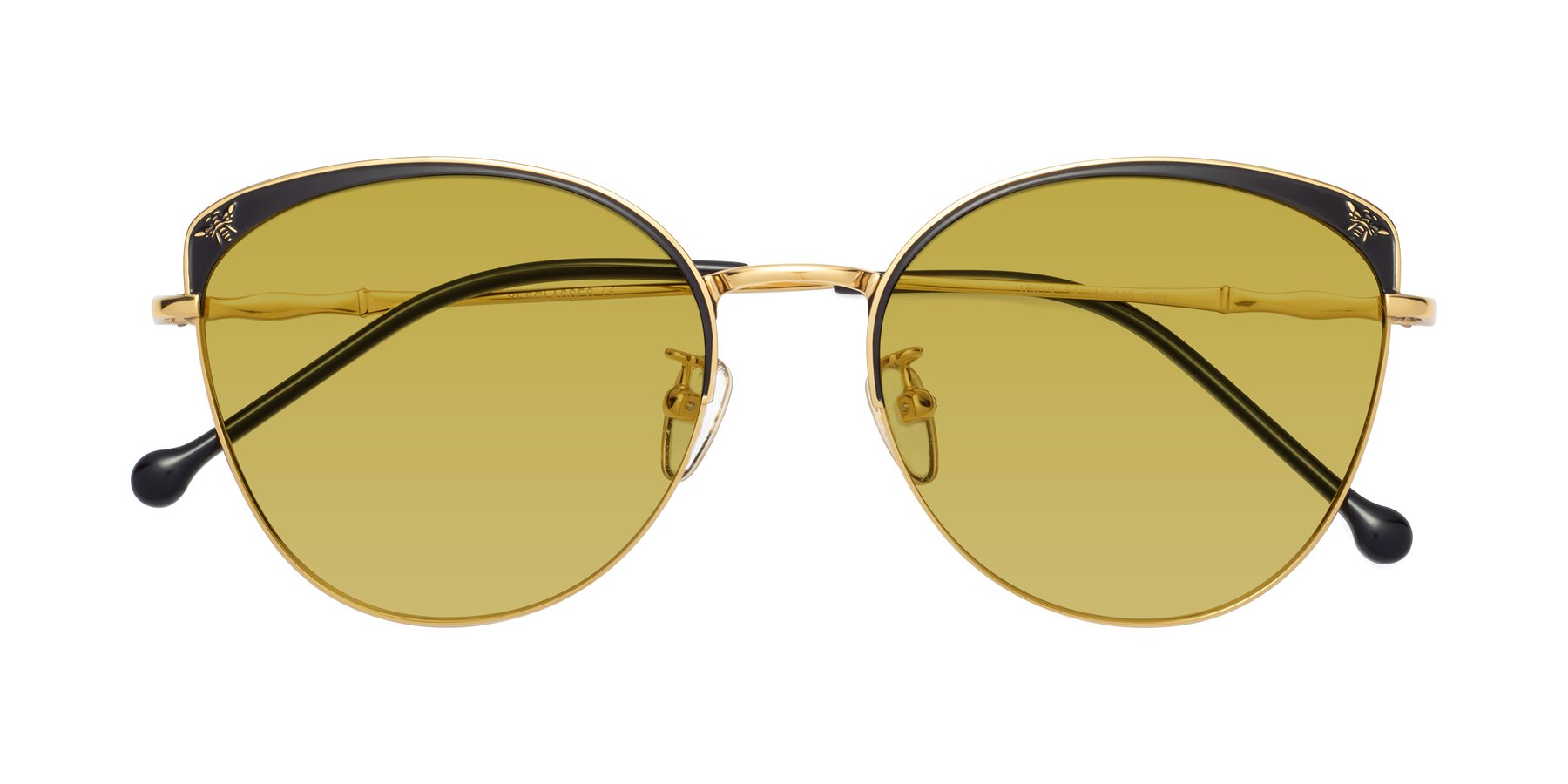 Folded Front of 18019 in Black-Gold with Champagne Tinted Lenses