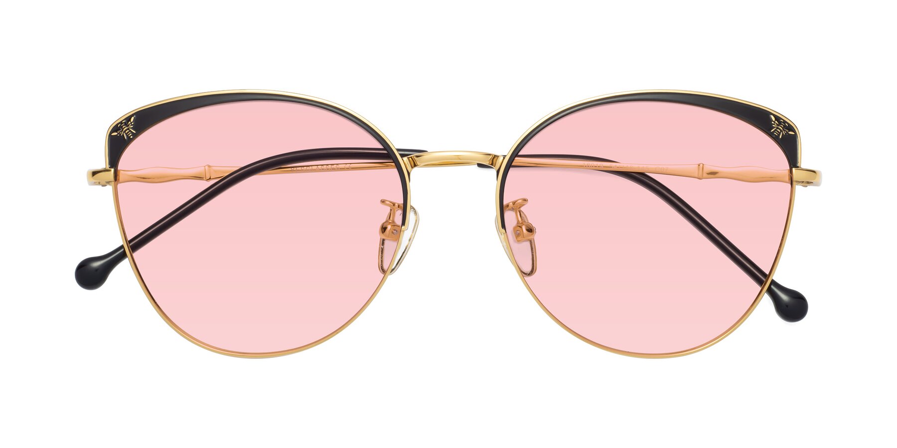 Folded Front of 18019 in Black-Gold with Light Garnet Tinted Lenses