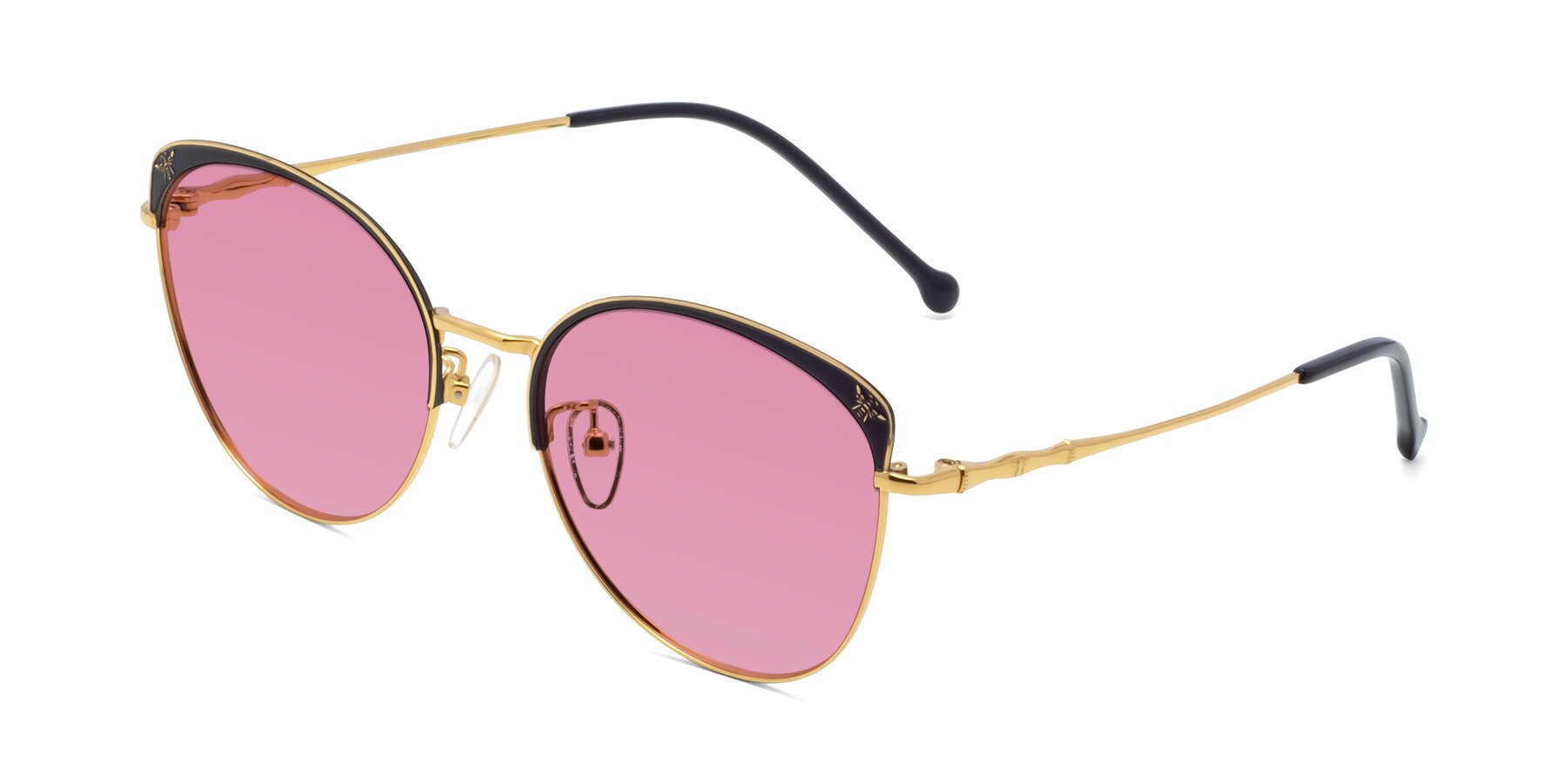 Angle of 18019 in Black-Gold with Medium Wine Tinted Lenses