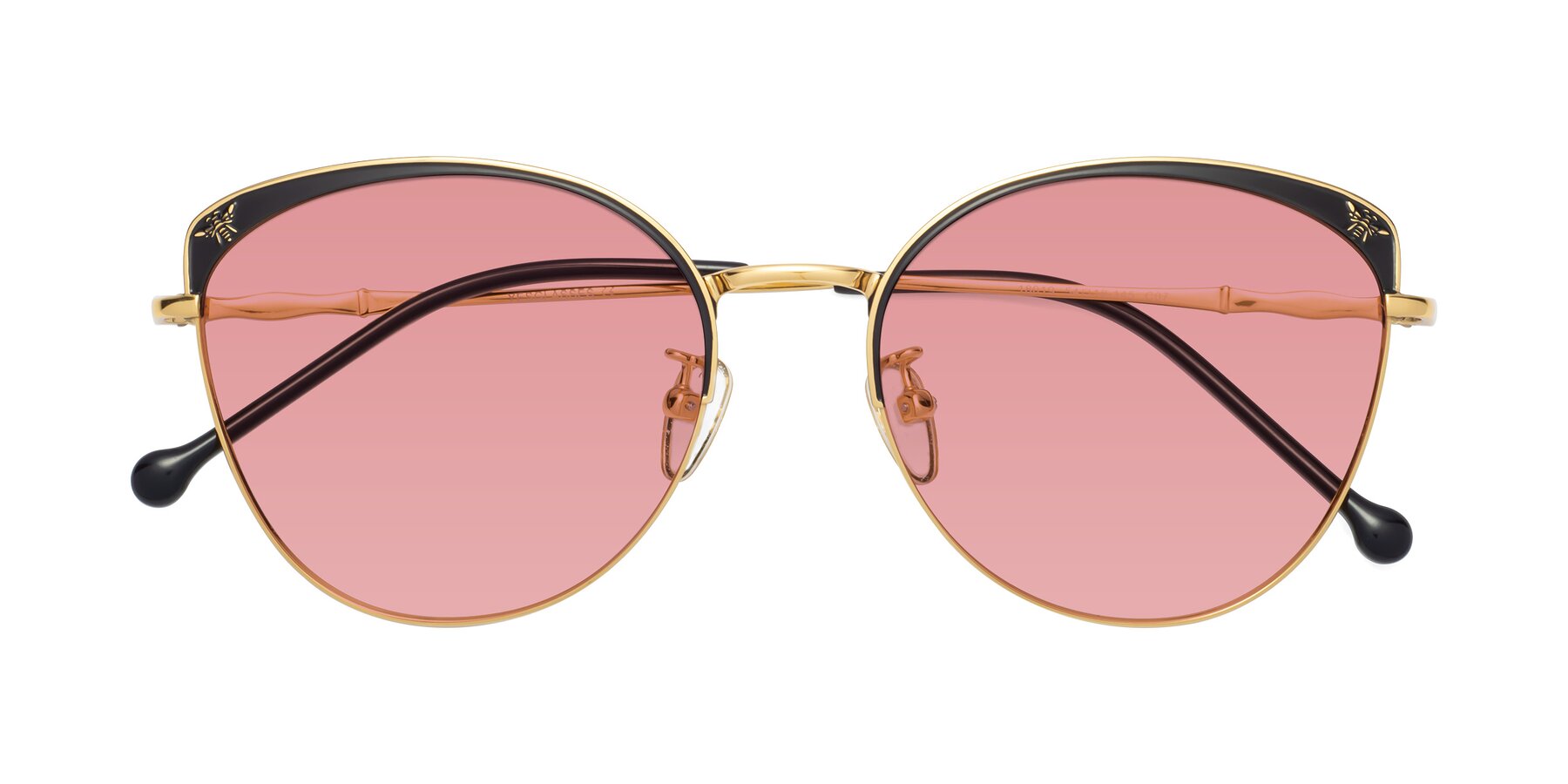 Folded Front of 18019 in Black-Gold with Medium Garnet Tinted Lenses