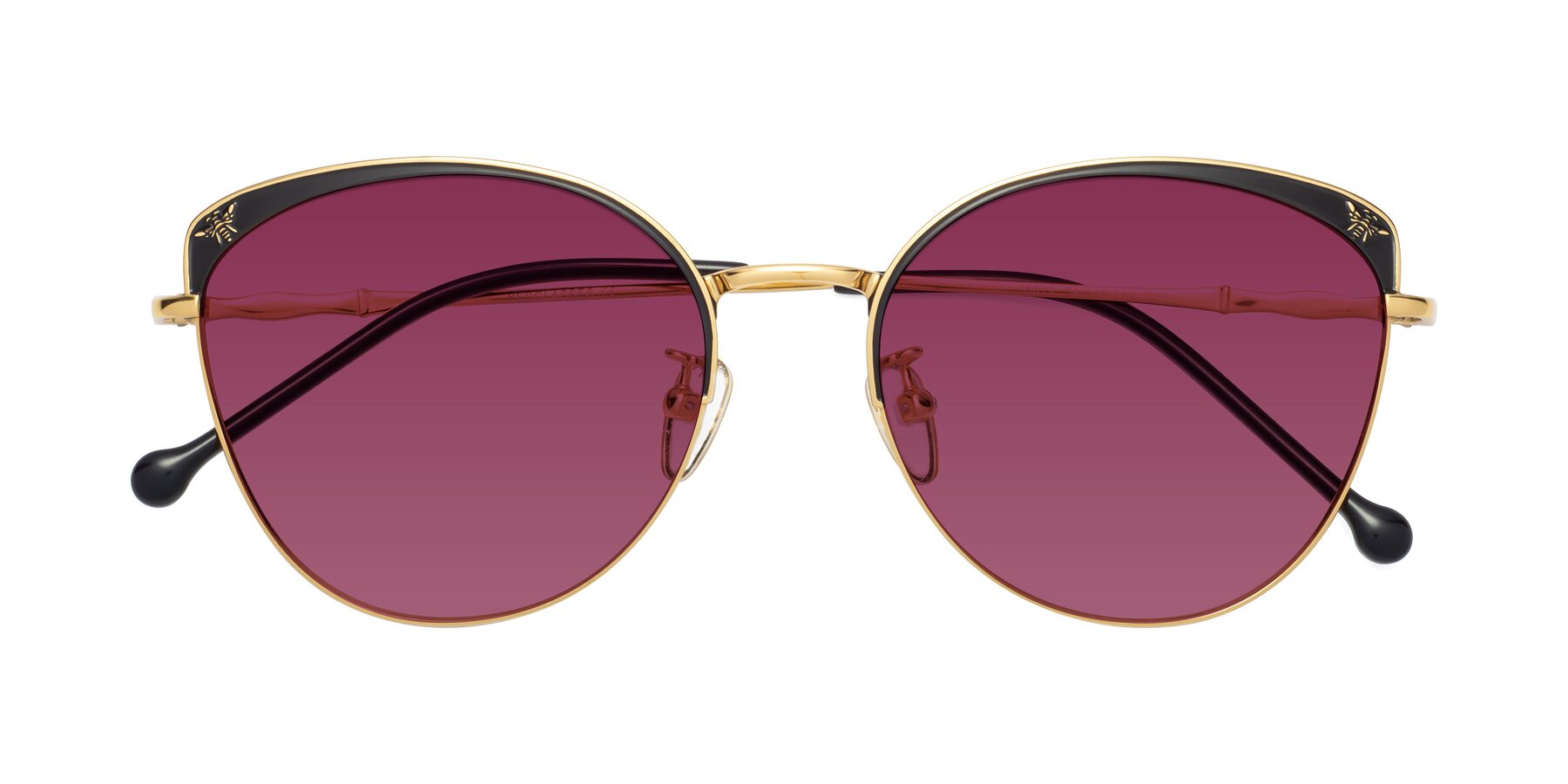 Folded Front of 18019 in Black-Gold with Wine Tinted Lenses