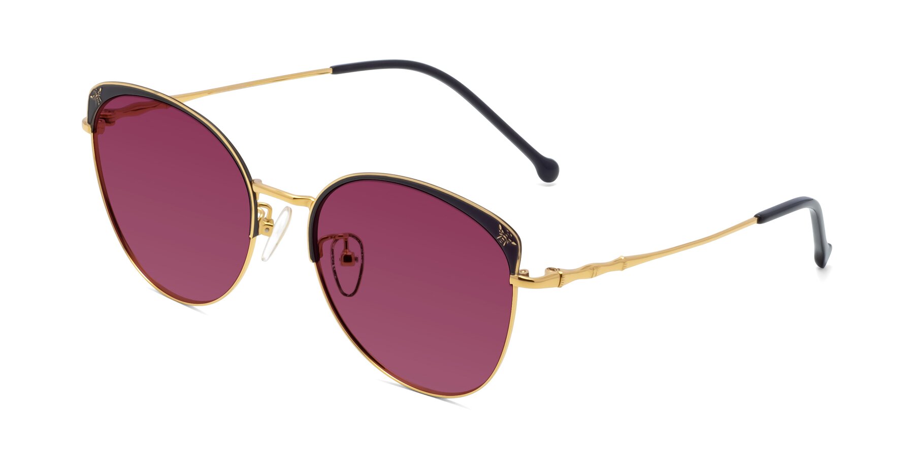 Angle of 18019 in Black-Gold with Wine Tinted Lenses