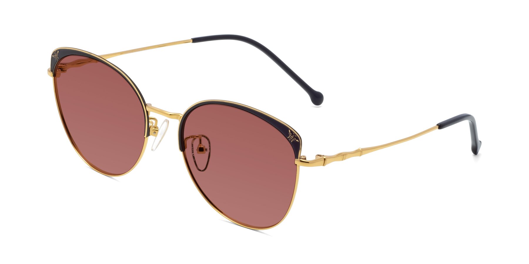 Angle of 18019 in Black-Gold with Garnet Tinted Lenses