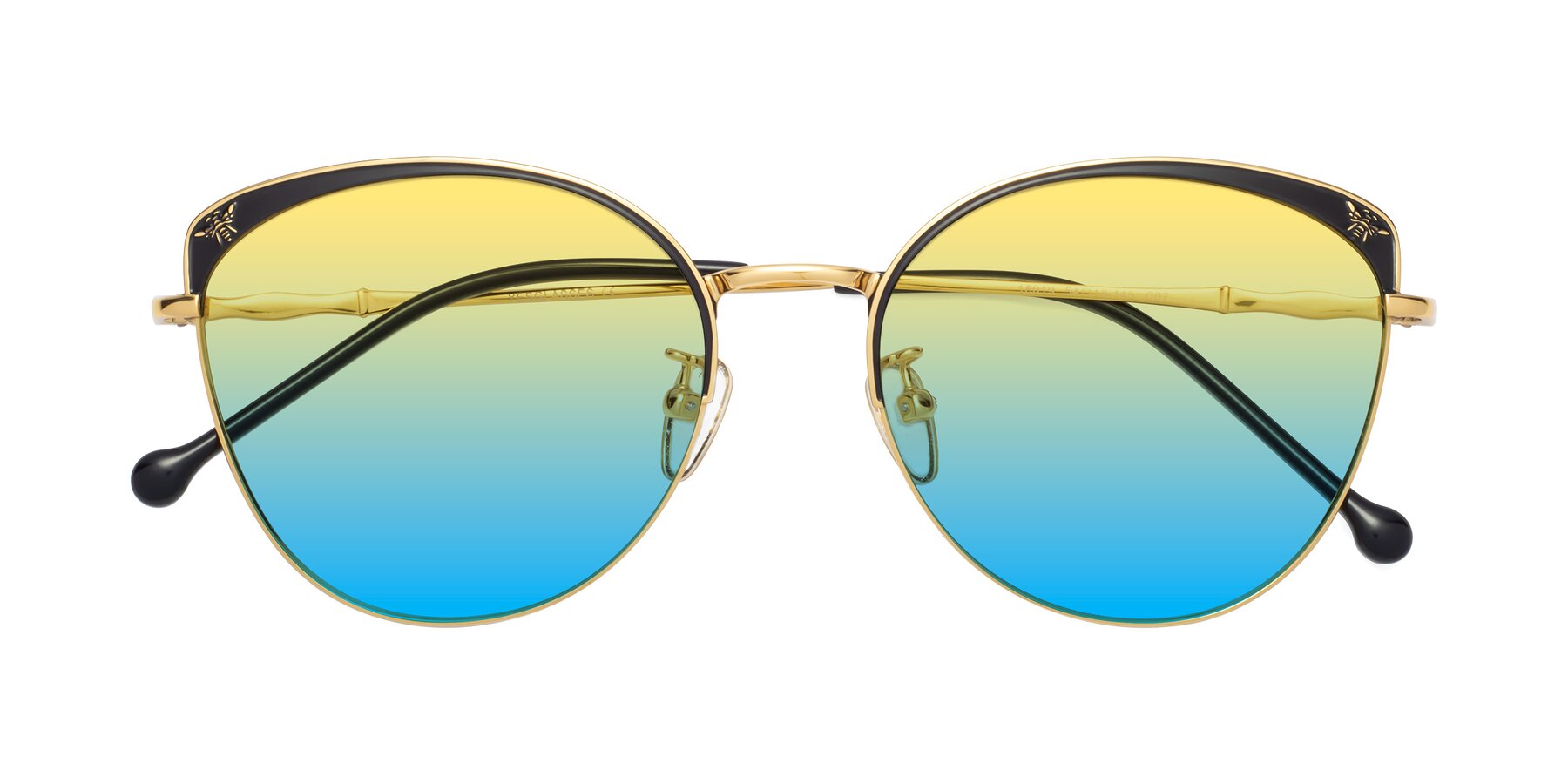 Folded Front of 18019 in Black-Gold with Yellow / Blue Gradient Lenses
