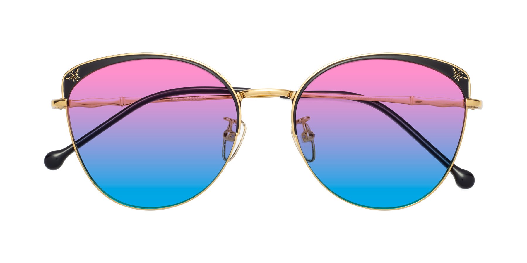 Folded Front of 18019 in Black-Gold with Pink / Blue Gradient Lenses
